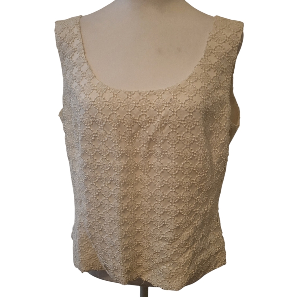 Tahari Plus Layer Beaded Tank Cream sz 14